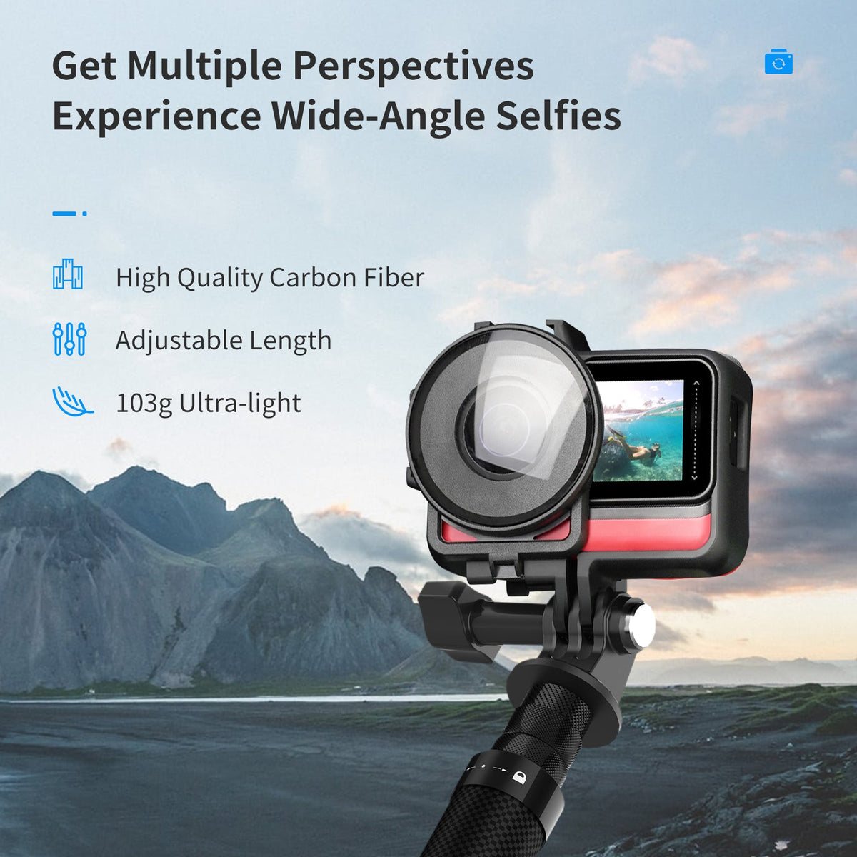 TELESIN 1.16m Carbon Fiber Selfie Stick - telesinstore