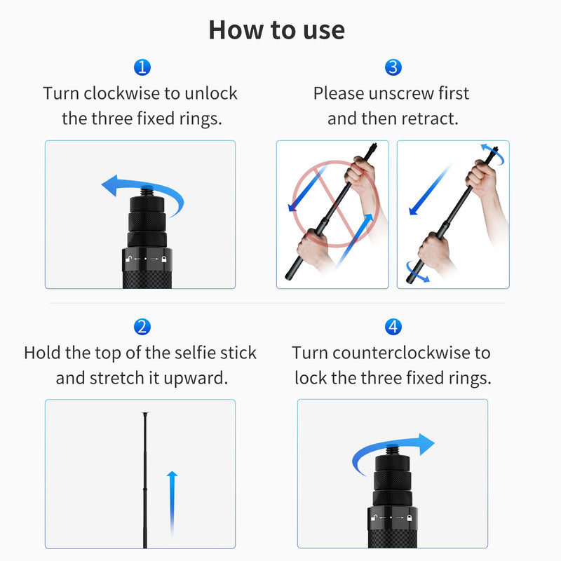 TELESIN 1.16m Carbon Fiber Selfie Stick - telesinstore