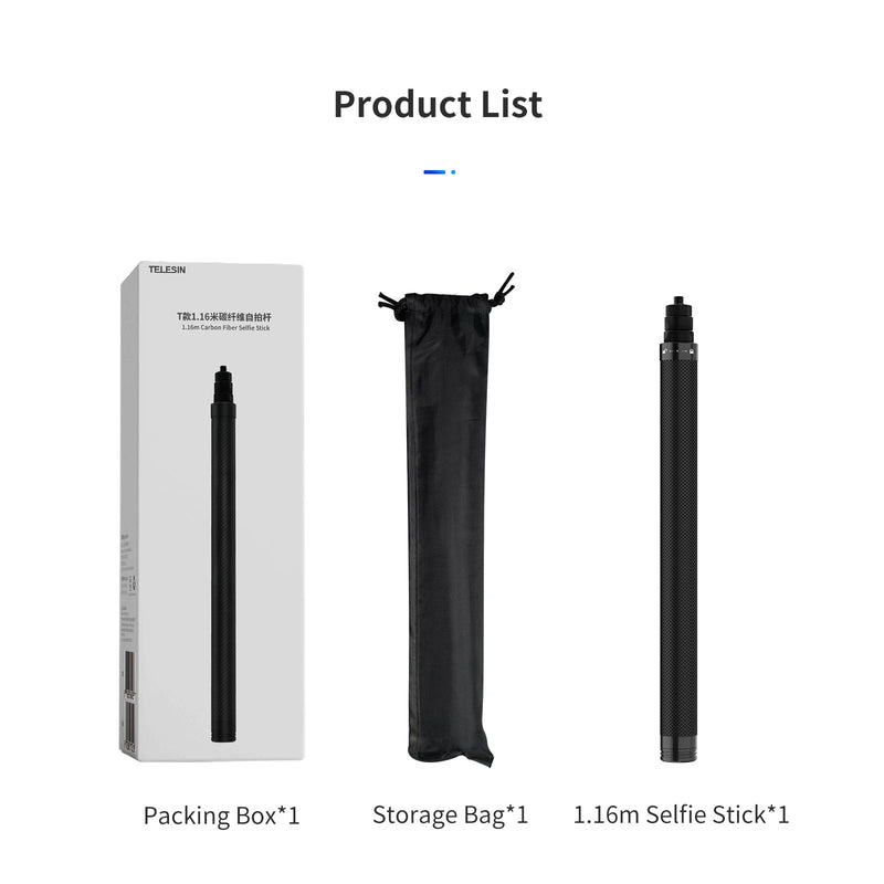 TELESIN 1.16m Carbon Fiber Selfie Stick - telesinstore