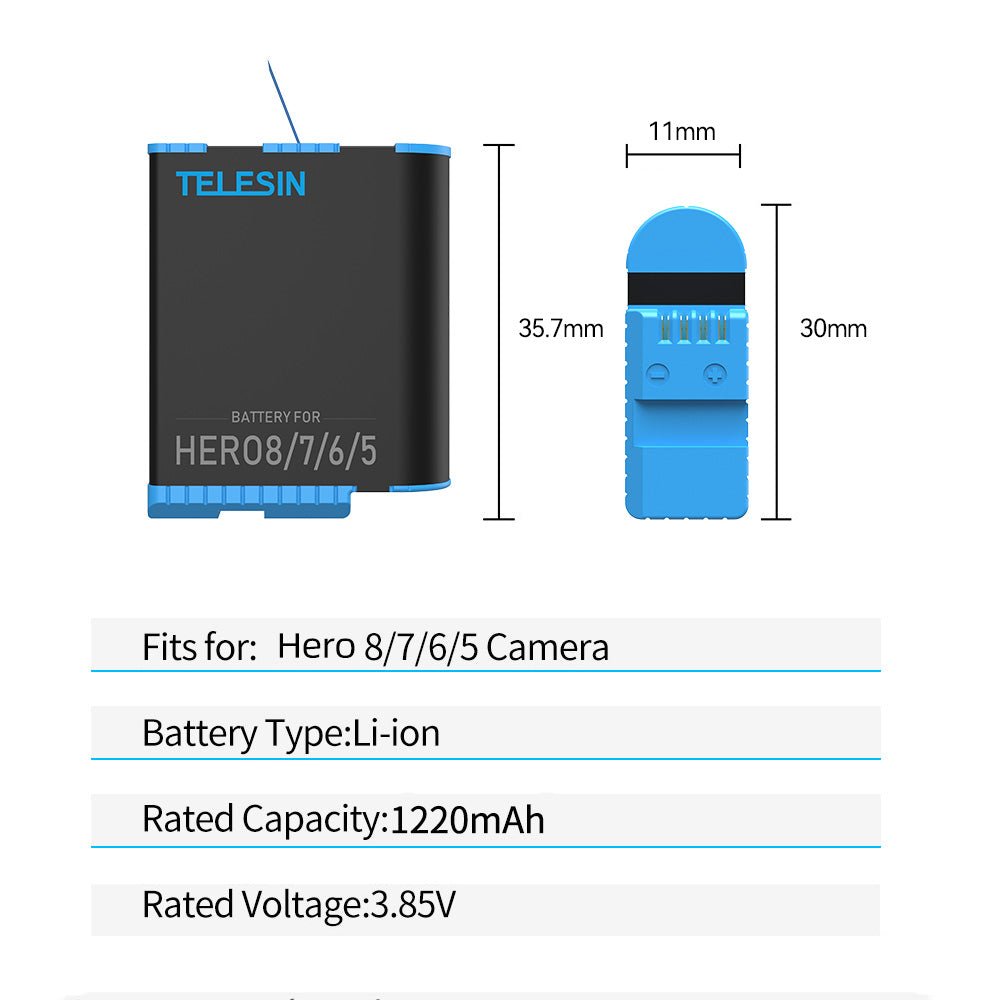 Telesin BTR-801-B Lithium-Ion Rechargeable Battery For GoPro 5-8 description image 4