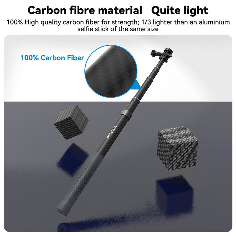 TELESIN 1.2m Adjustable Carbon Fiber Selfie Stick - telesinstore