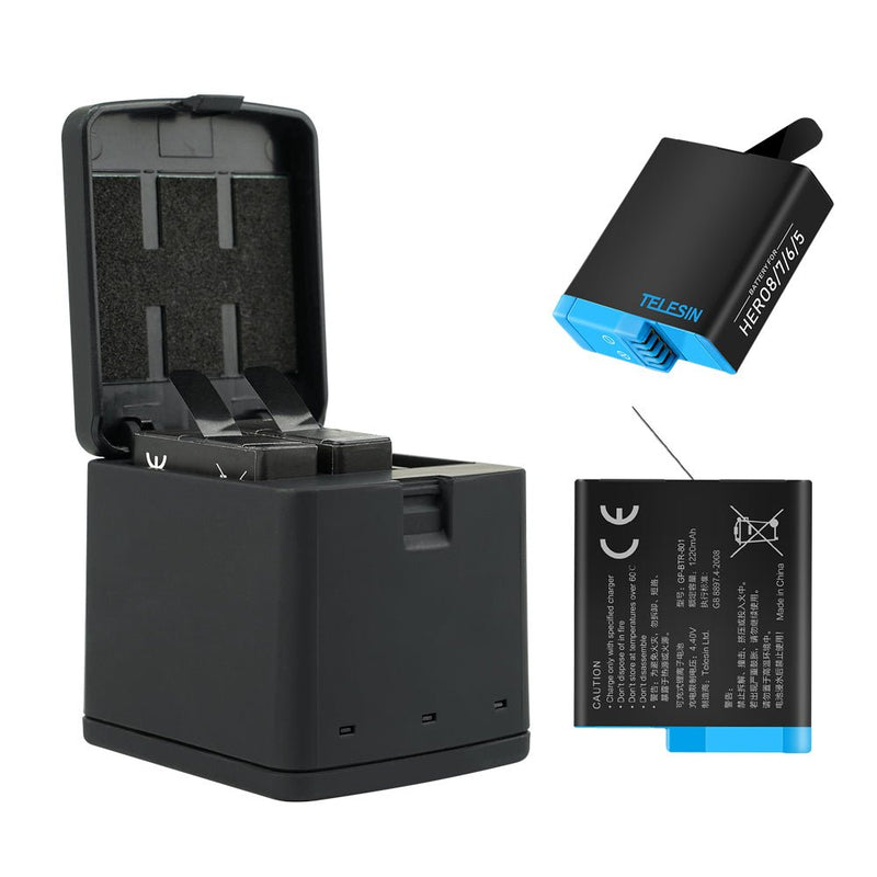 TELESIN 3 Slots LED Storage Charger Box for GoPro HERO 8/7/6/5 - telesinstore