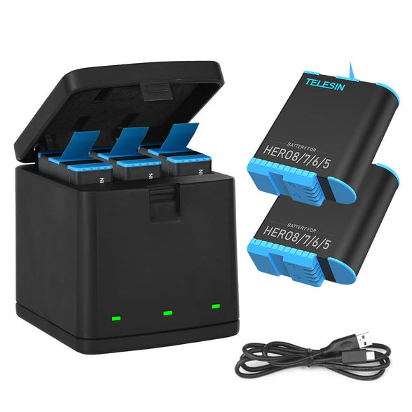 TELESIN 3 Slots LED Storage Charger Box for GoPro HERO 8/7/6/5 - telesinstore