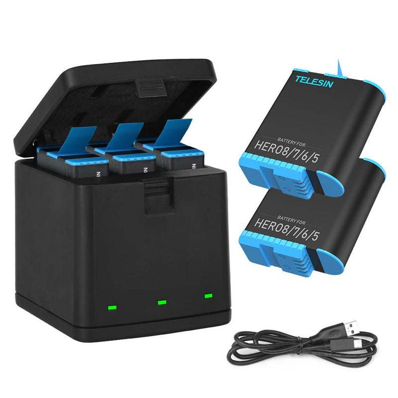 TELESIN 3 Slots LED Storage Charger Box for GoPro HERO 8/7/6/5 - telesinstore