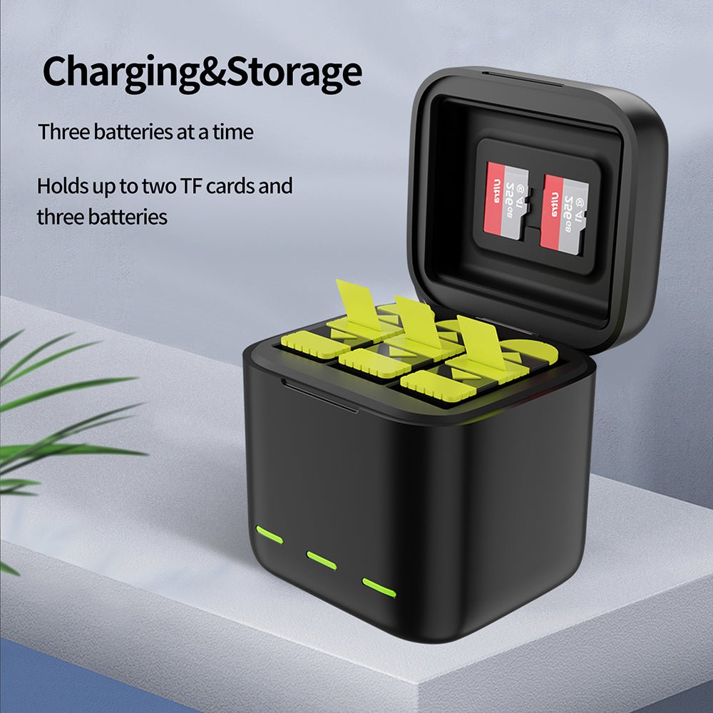 TELESIN 3 Slots LED Storage Charger Box for GoPro Hero 9/10/11/12 Batteries - telesinstore