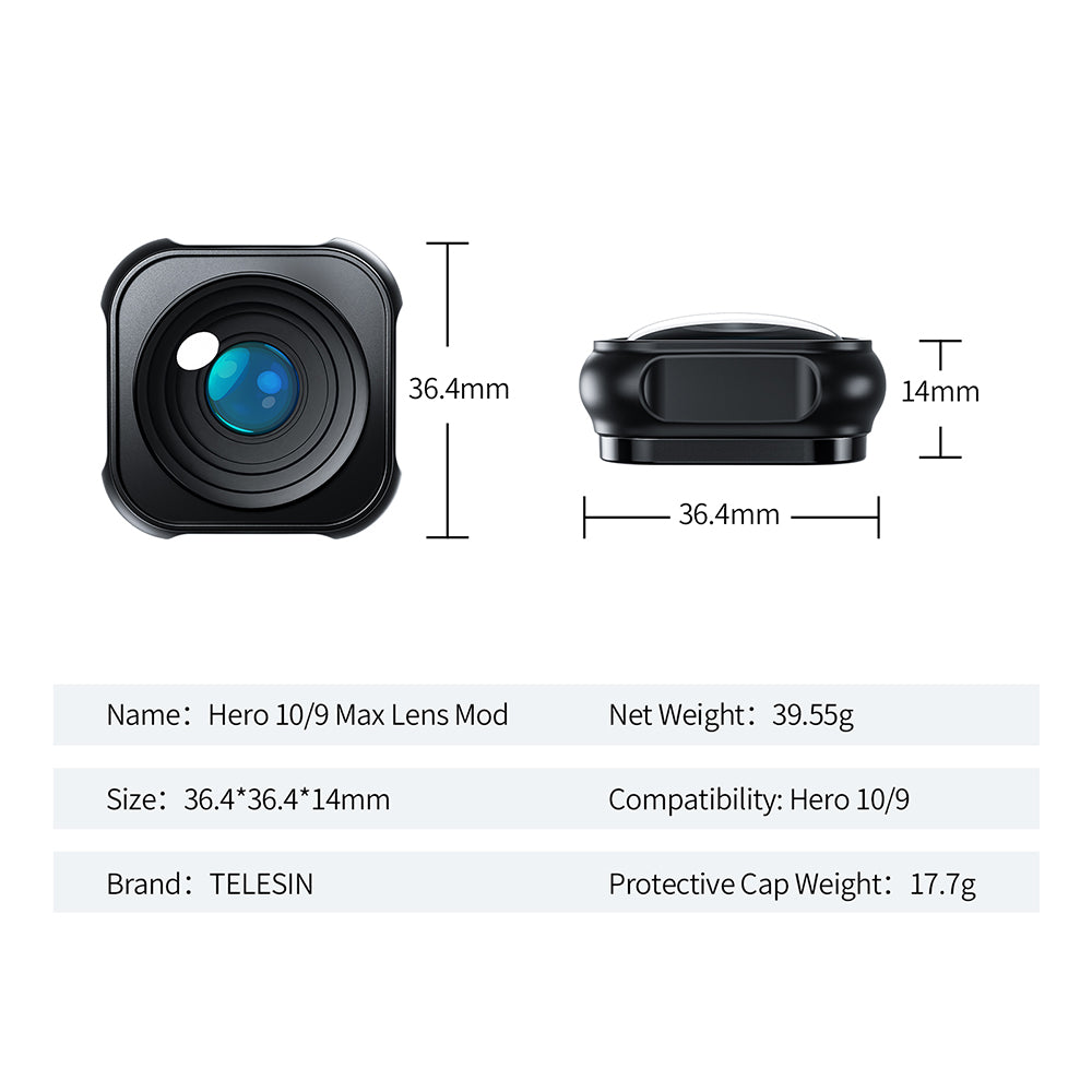 TELESIN Aluminum Alloy Frame Max Lens Mod for Hero 9/10 Information