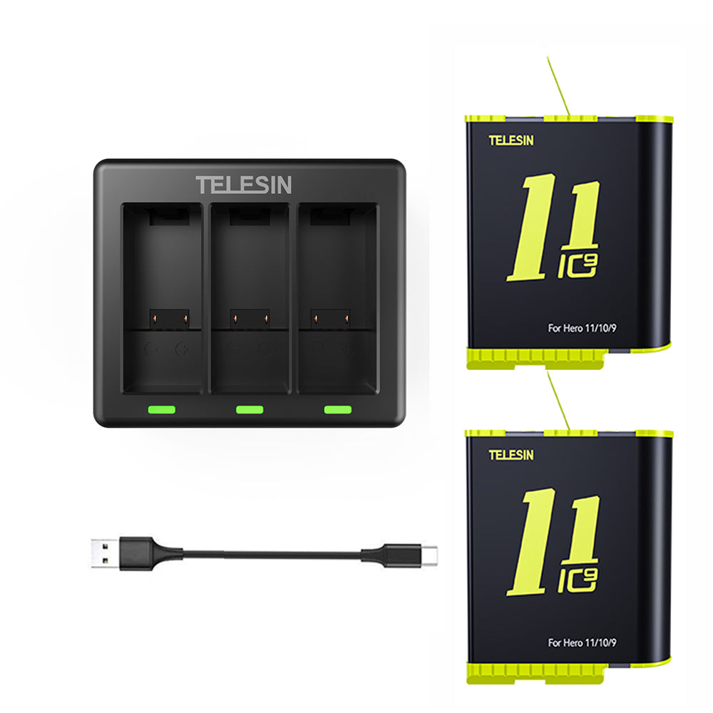 TELESIN 3 Slots Charger with 2 Batteries for GoPro Hero 9/10/11