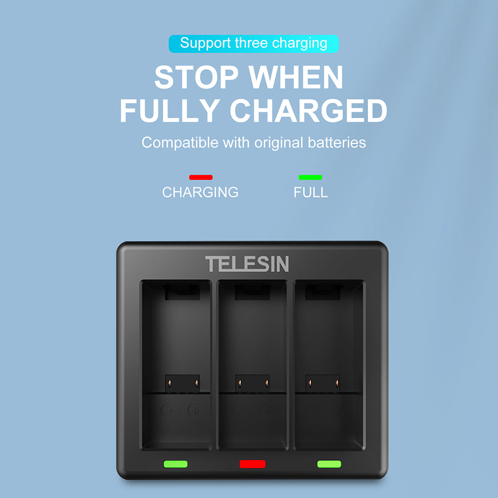 TELESIN 3 Slots Charger with 2 Batteries for GoPro Hero 9/10/11