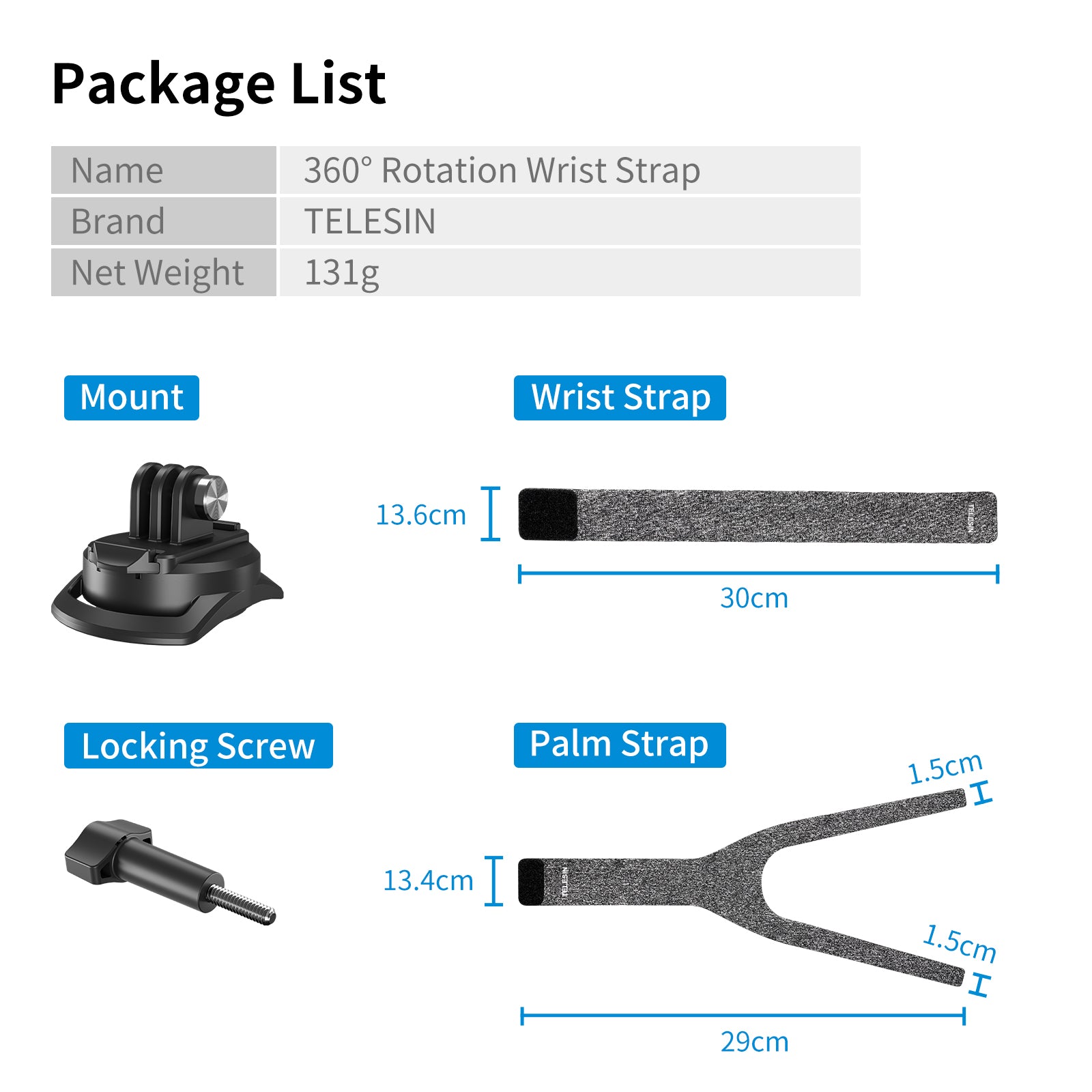 TELESIN 360 Degree Steerable Wrist Strap for Action Camera