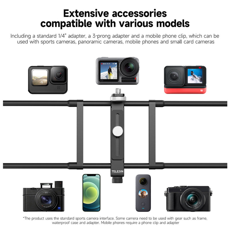 TELESIN Adjustable Universal Fence Mount for Action Cameras/ Phones TELESIN