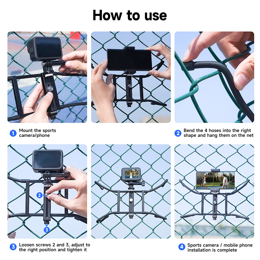TELESIN Adjustable Universal Fence Mount for Action Cameras/ Phones TELESIN