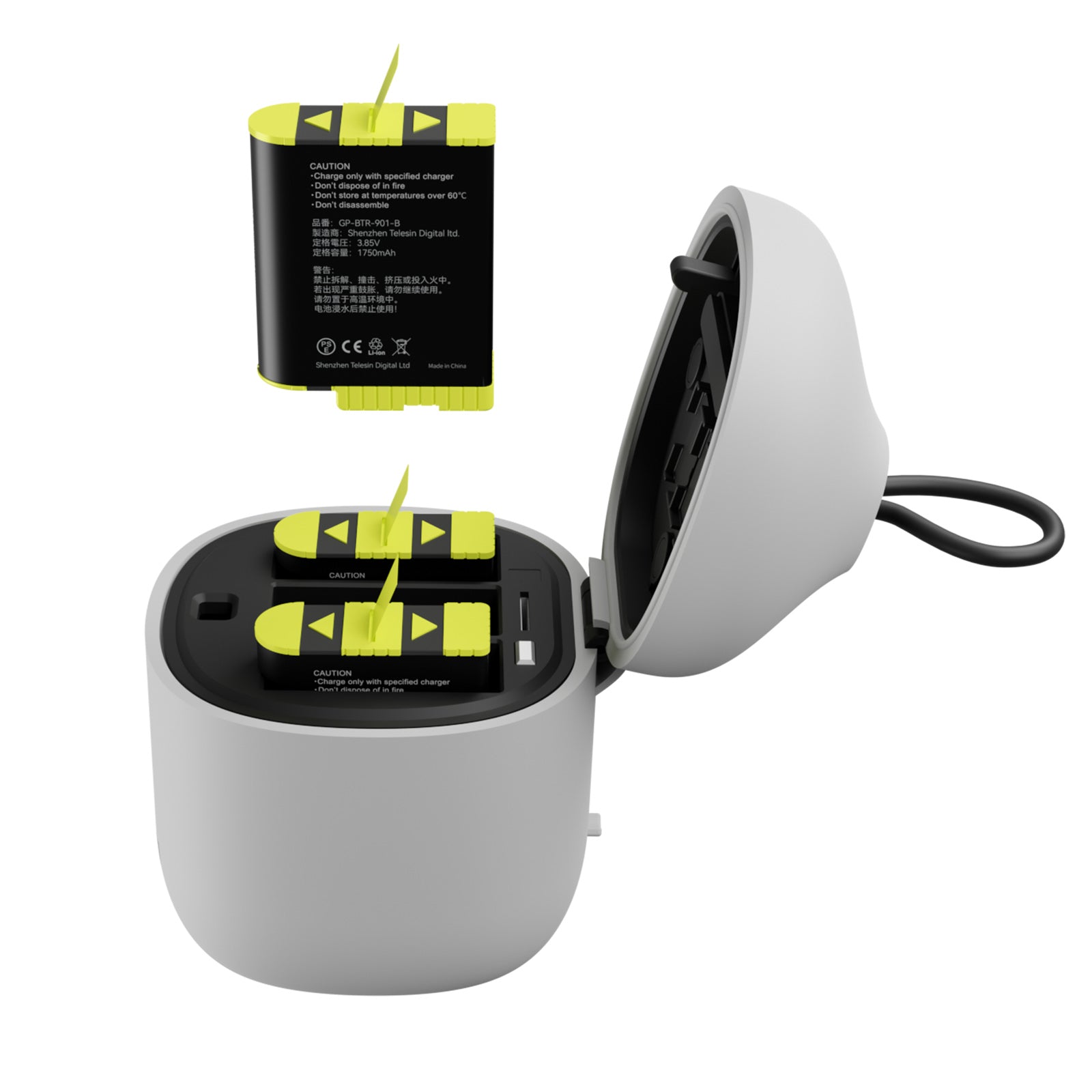 TELESIN Kit de cargador de batería para GoPro Hero 12 Hero 11 Hero 10 Hero  9 negro, paquete de 2 baterías, cargador triple USB, totalmente compatible