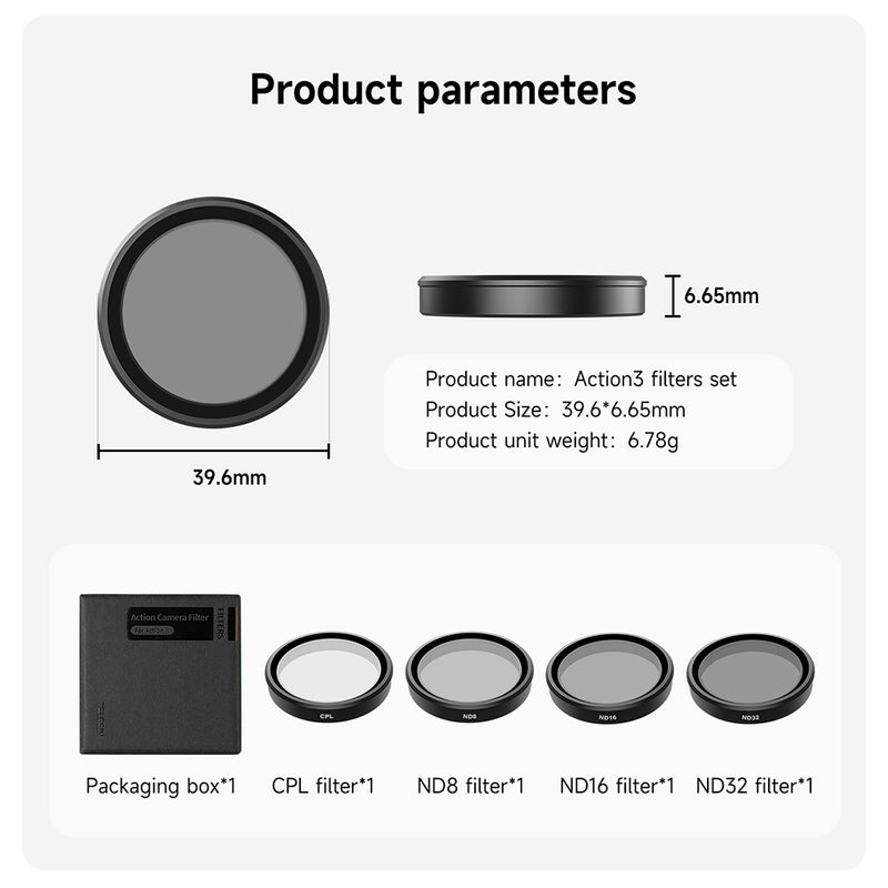 TELESIN CPL+ND8/16/32 Filter Set for DJI ACTION 3