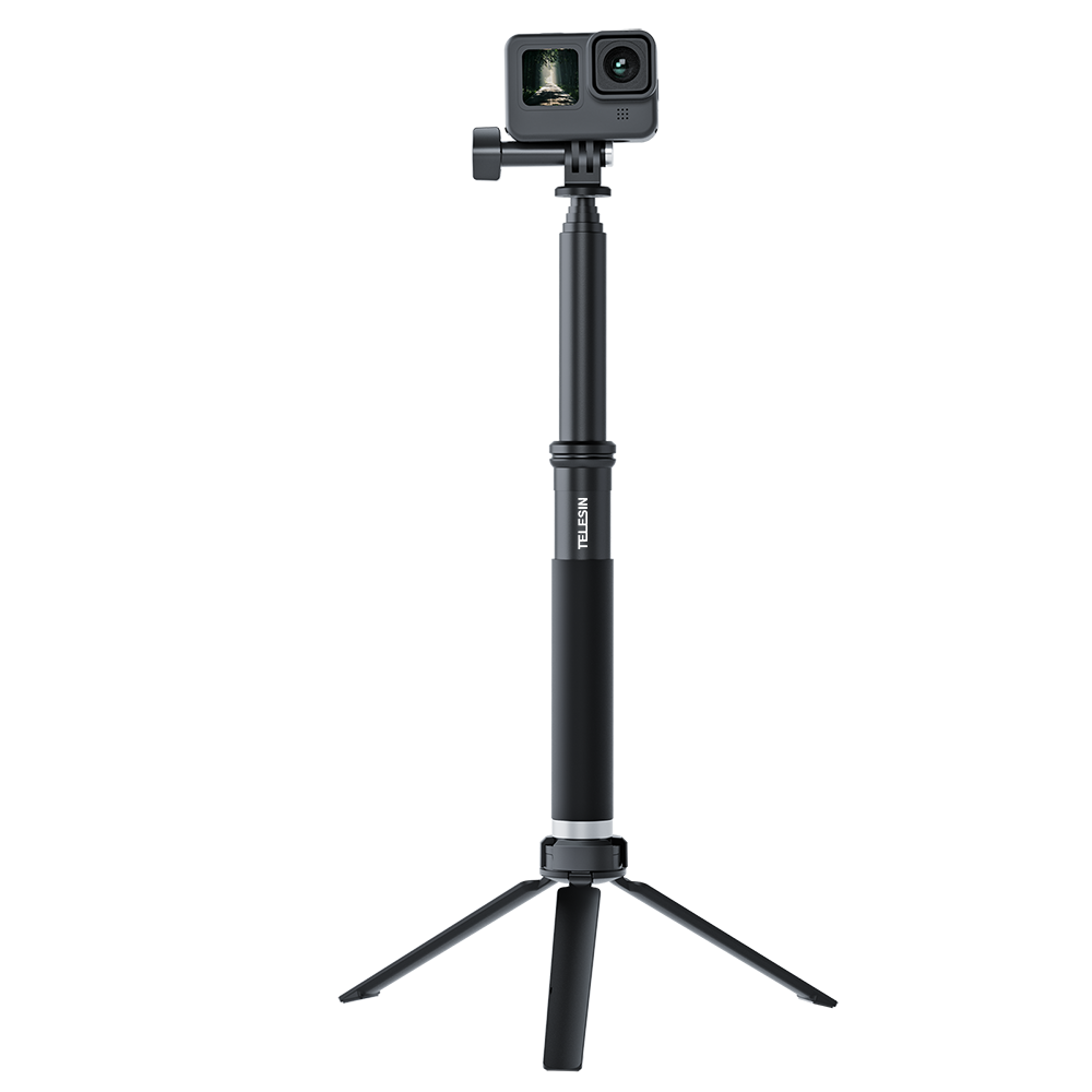 TELESIN Extendable Aluminum Alloy Selfie Stick with Tripod and Phone Clip for GoPro