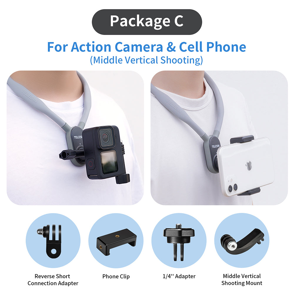TELESIN-Support de cou magnétique pour caméra GoPro Action 3