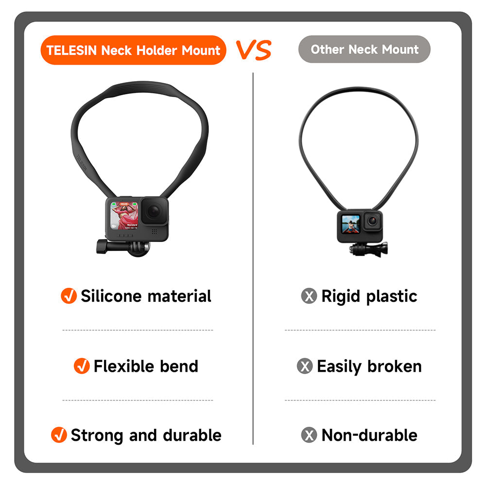TELESIN Neck Holder Mount SE (No Magnetic) for Action Cameras/ Phones TELESIN