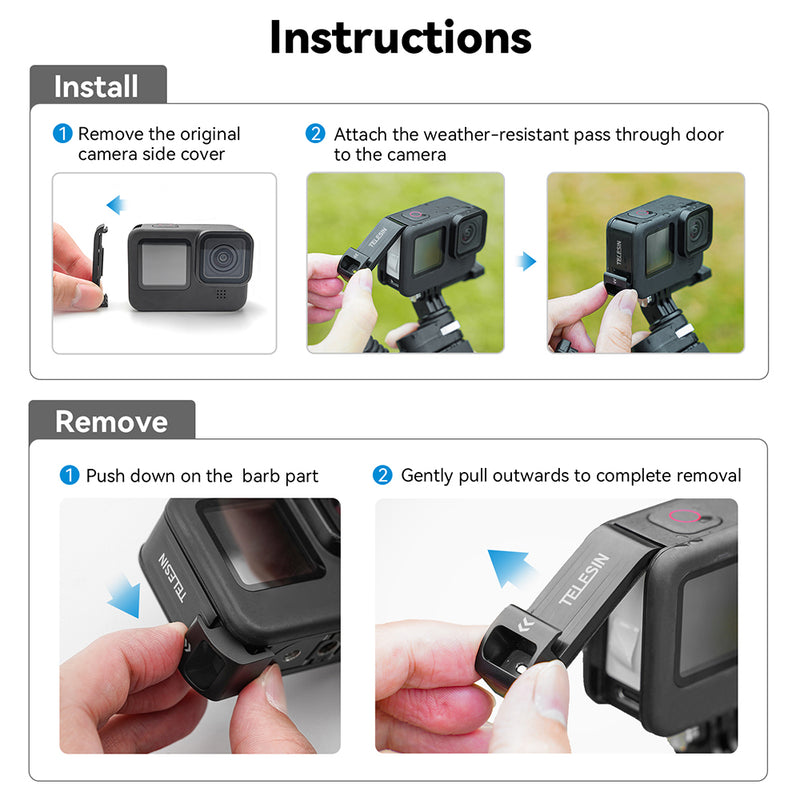 TELESIN Plastic Rechargeable Side Cover Rainproof Snowproof for GoPro 11/10/9