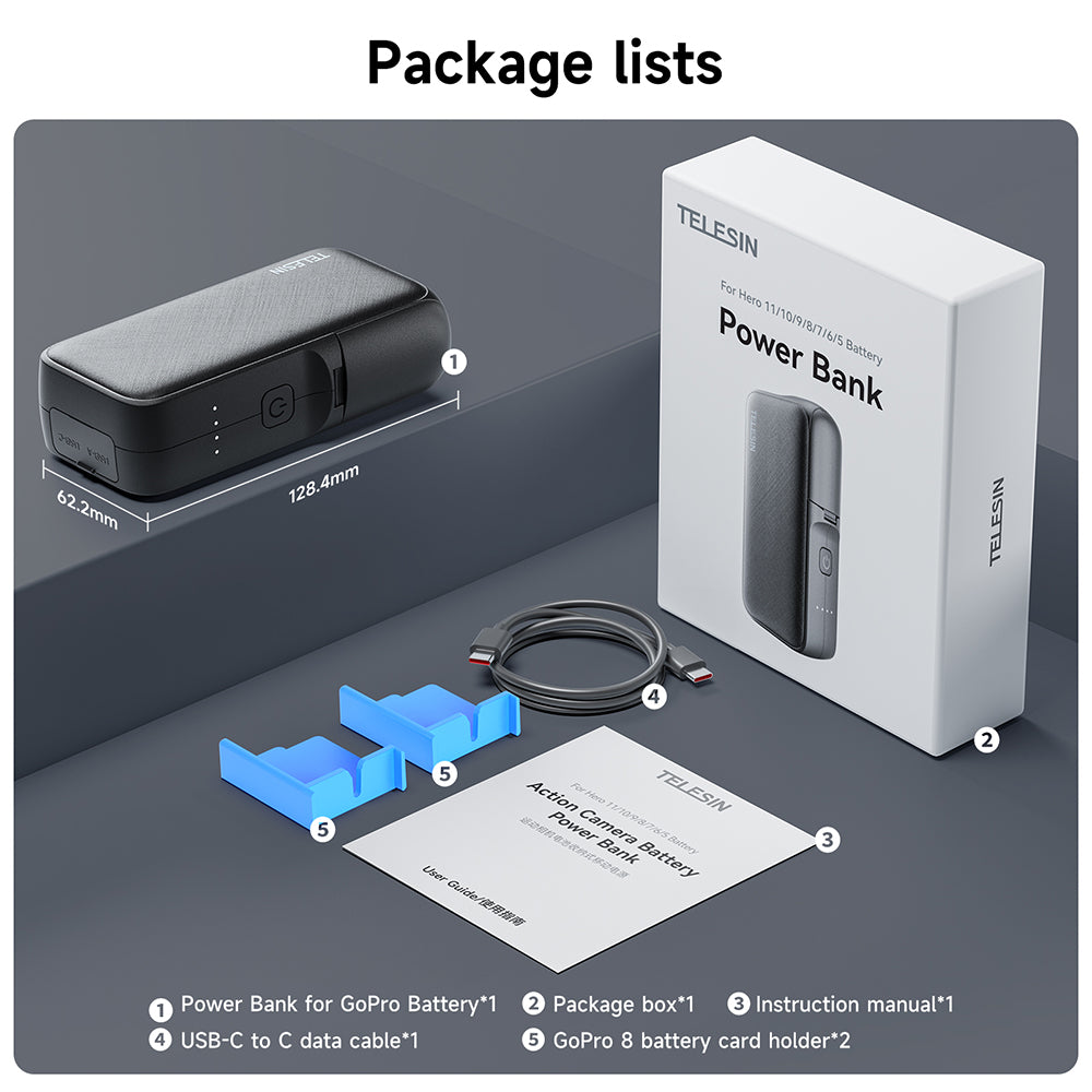 TELESIN Storage Charging Box Power Bank for GoPro Battery