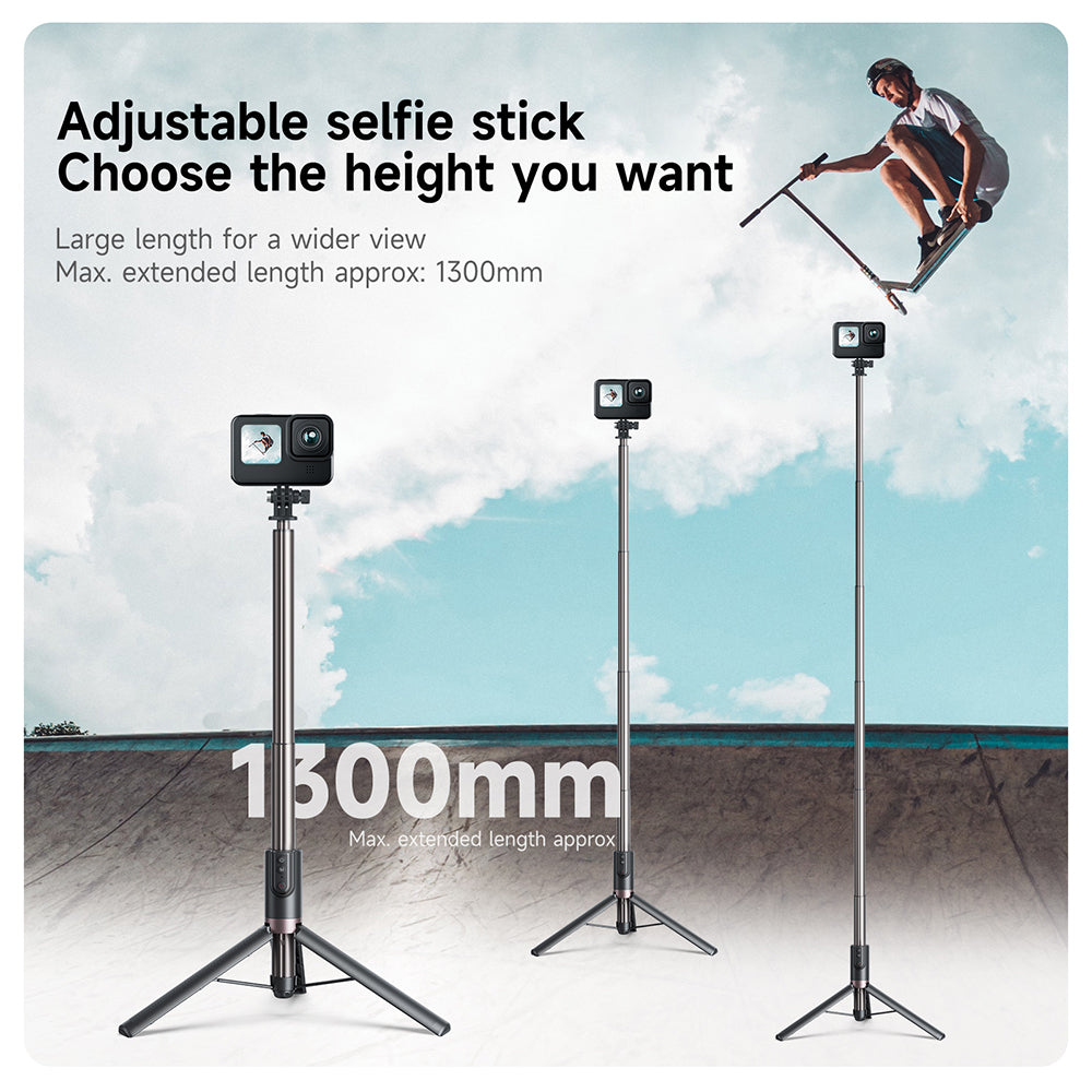 TELESIN Upgraded 1.3m Bluetooth Remote Control Selfie Stick for GoPro/Phone