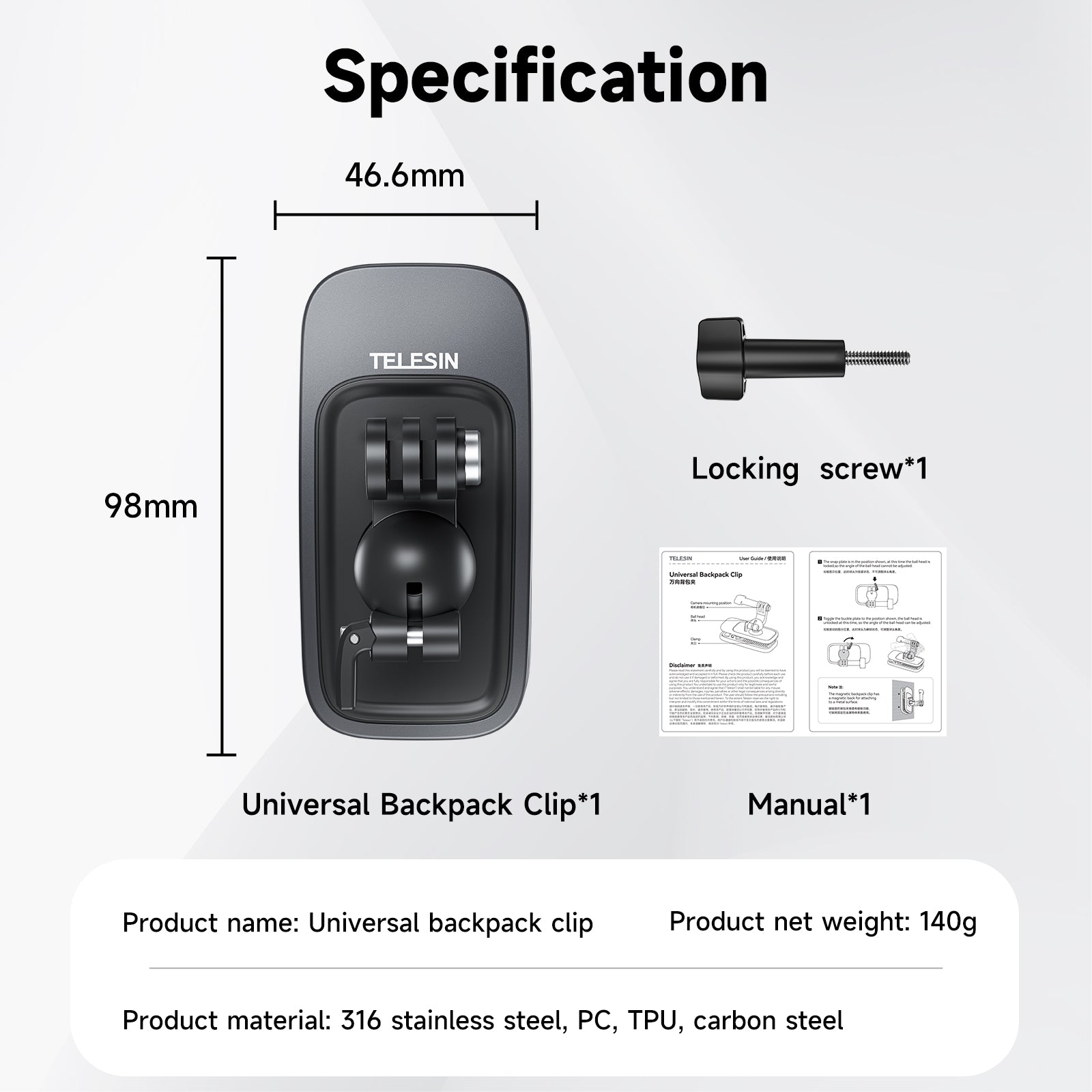 TELESIN Magnetic Backpack Clip for GoPro